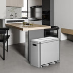 3 x 5.3 Gal Trash Can, Stainless Steel Triple Compartment Step-On Recycling Bin - Image 7