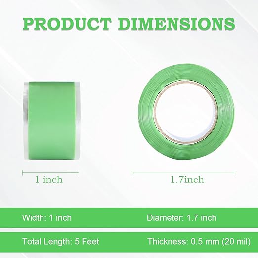 Self Fusing Silicone Tape 2 Rolls 1 in x 5' Green Waterproof Rubber Leak Proof - Image 2