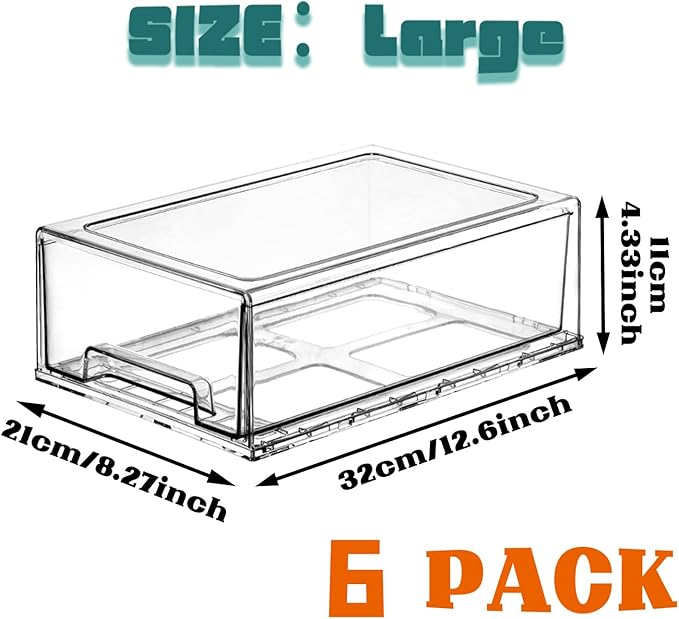 PeJeyiee 6 Pack Clear Stackable Refrigerator Organizers and Storage Drawers - Image 2
