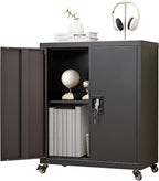 Metal Cabinet with Wheels, Steel Cabine with Locking Doors, Small Cabinet with - Image 8