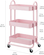 Amazon Basics 3-Tier Rolling Utility or Kitchen Cart, Lockable Wheels, Dusty - Image 5