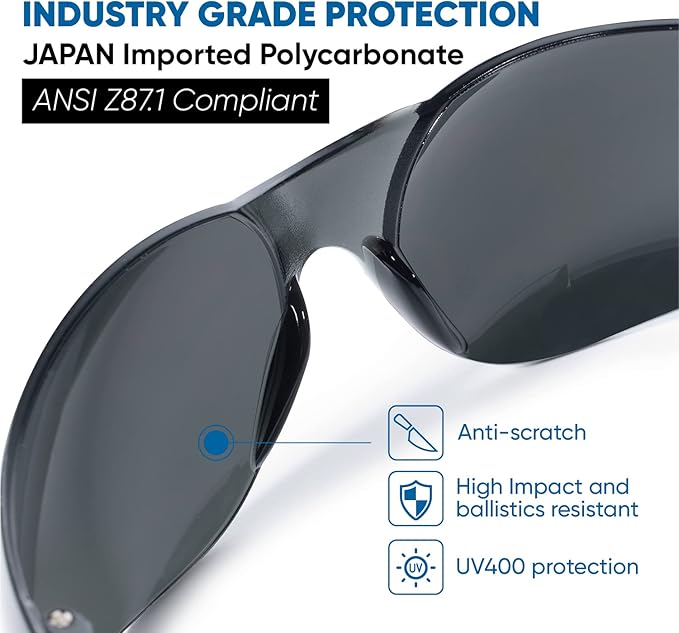 amoolo Tinted Safety Glasses Bulk of 48, Protective Safety Sunglasses, Dark - Image 3