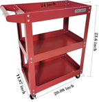Utility Service Cart, 3 Shelf 150LBS Heavy Duty Steel Rolling Utility Cart - Image 4