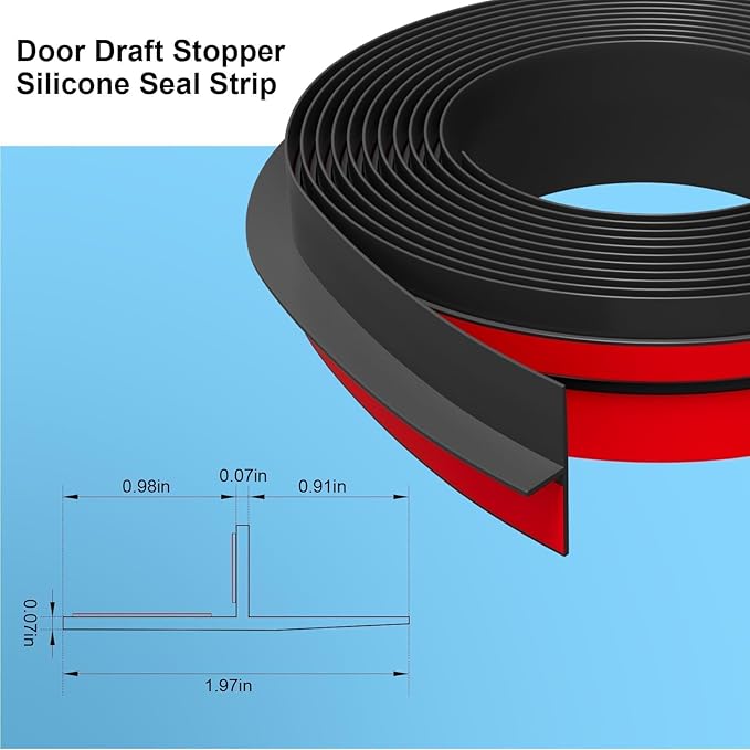 T-Shaped Door Draft Stopper, 1.97 in x 20 Ft Silicone Seal Strip - Image 2