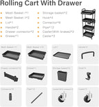4 Tier Rolling Cart Organizer, Art Craft Diaper Bedside Snack Laundry Room - Image 7