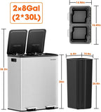 Lovewind Kitchen Trash Can, 2 x 8 Gallon Stainless Steel Trash and Recycle Bin - Image 7