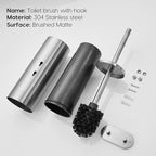Brushed Stainless Steel Toilet Brush and Cover, No-Punch Hook Base Dual Purpose - Image 7