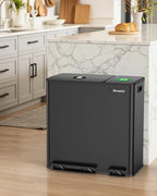 Dual Trash and Recycling Bins for Kitchen, 13.2 + 5.2 Gal Stainless Steel Trash - Image 6