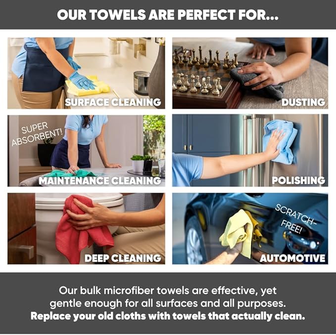 Microfiber Wholesale Bulk 16" x 16" All Purpose Towels Case Quantity | Large | - Image 6