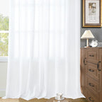 YoungsTex White Linen Semi Sheer Curtains 108 Inch Length 2 Panels, Light - Image 8