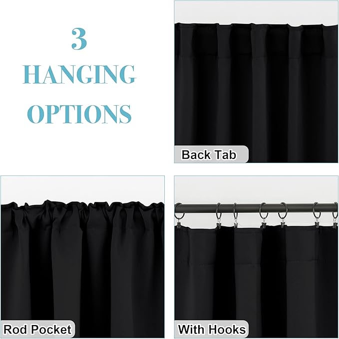 RYB HOME Short Black Curtains for Bedroom, W42 x L36 inch, 2 Panels - Image 6