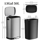13 Gallon Trash Can with Lid, 50L Fingerprint Proof Stainless Steel Kitchen - Image 7