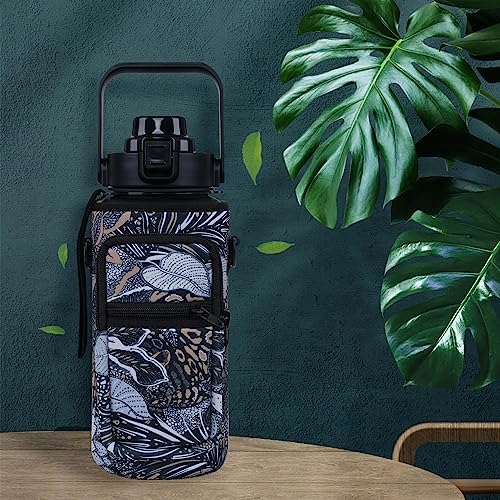 Leopards print Half Gallon Water Bottle with Sleeve, 64 OZ
