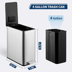 GarveeHome 4 Gallon Step Trash Can, 15 Liter Stainless Steel Rubbish Bin - Image 3