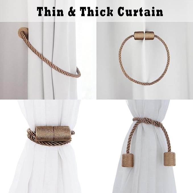 6 Pack Khaki Strong Magnetic Curtain Tiebacks Outdoor Elegant Decorative Tie - Image 5