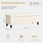 HUIMO Faux Leather Storage Ottoman Bench 50.3 inch Extra Long Upholstered - Image 2