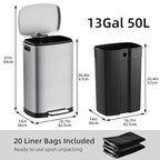 KUK 13 Gallon/50L Stainless Steel Kitchen Trash Can - Image 6