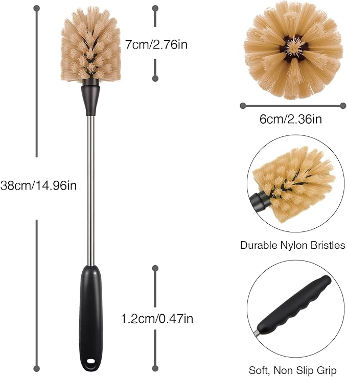 Bottle Brush, 15-inch Stainless Steel Long Handle Cleaning Brush, Kitchen - Image 3