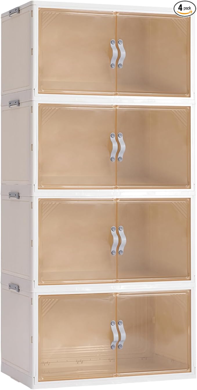AHEONLAR 4 Pack Plastic Storage Bins - 388QT Foldable Stackable Storage Bins by AHEONLAR