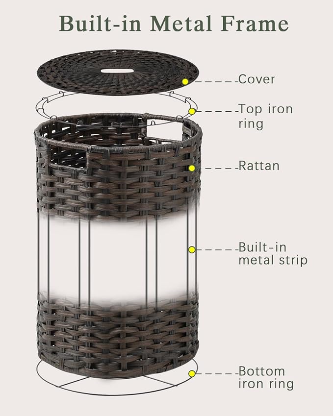 Laundry Hamper with Lid, 19.0 Gal Round Wicker Laundry Basket, Handwoven Rattan - Image 8