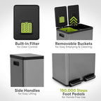 SIMPLI-MAGIC 16 Gallon Elegant Black Step Trash Can – Dual Compartment Kitchen - Image 5