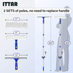 ITTAR Window Squeegee with 2 Sets Stainless Steel Pole, Squeegee Cleaning Tools - Image 2