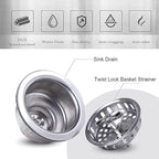 304 Stainless Steel Kitchen Sink Twist Lock Basket Drain Assembly W/Brass - Image 4