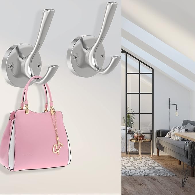 Brushed Nickel Wall Hooks, 6 Pack Coat Robe Hook Heavy Duty Metal Double Bath - Image 6