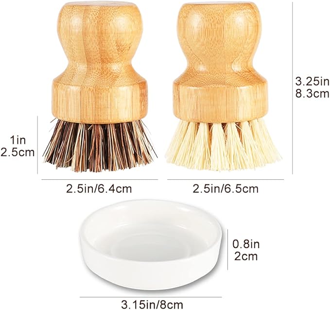 Bamboo Brush Dish Scrubber Clean Pan and Vegetable, Natural Bristles Palm Pot - Image 2