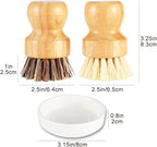 Bamboo Dish Brush with Ceramic Dish, Natural Bristle Palm Brush Pot Scrubber - Image 4