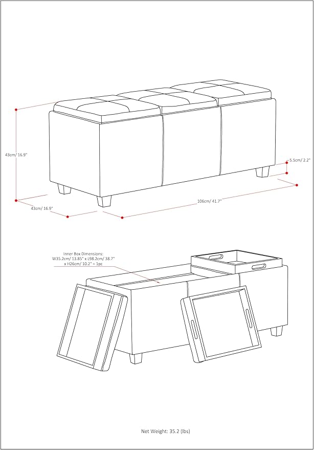 SIMPLIHOME Avalon 42 Inch Wide Contemporary Rectangle Storage Ottoman in Slate - Image 12