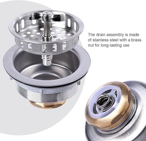 304 Stainless Steel Kitchen Sink Twist Lock Basket Drain Assembly W/Brass - Image 2