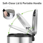Arlopu 13.2+1.3 Gallon Step Trash Can, Stainless Steel Garbage Bin, Soft-Close - Image 8