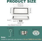 uxcell Rectangular Shower Drain, Brushed 304 Stainless Steel Odor-Proof Floor - Image 2