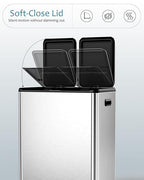 16 Gal Dual Trash Can, Stainless Steel Kitchen Garbage Bin, Recycle Dustbin - Image 4