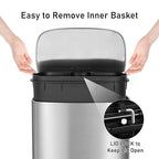 Arlopu 13.2+1.3 Gallon Step Trash Can, Stainless Steel Garbage Bin, Soft-Close - Image 4