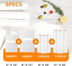 Multi-Size Sealing Solution Vacuum Sealer Bags & Rolls – 100x 6''x10'' - Image 2