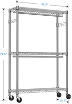 IZEUK 3-Tier Heavy Duty Rolling Garment Rack, Chrome Metal Freestanding Closet - Image 2