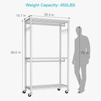 FUTASSI P1 Heavy Duty Garment Rack, 3 Tiers Adjustable Rolling Metal Closet - Image 6