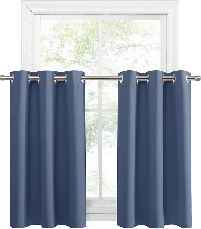 PONY DANCE Stone Blue Kitchen Curtains 36 inch Long by PONYDANCE