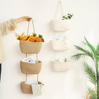 TeoKJ Over the Door Hanging Baskets, 3-Tier Woven Cotton Storage Organizer Bag - Image 2