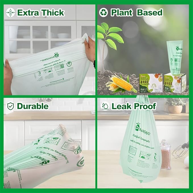 100% Home Compostable Trash Bags 13 Gallon Tall Kitchen, 0.9 Mil, Kitchen - Image 2