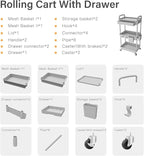3 Tier Rolling Cart Organizer, Laundry Room Bathroom Organizers and Storage - Image 7