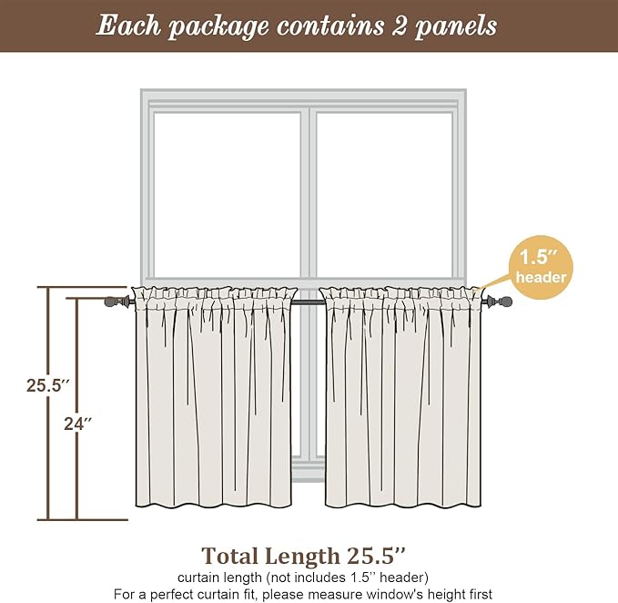 Chyhomenyc Sheer Curtains Tiers 42W x 24L Inches, Light Filtering Small Curtains - Image 4