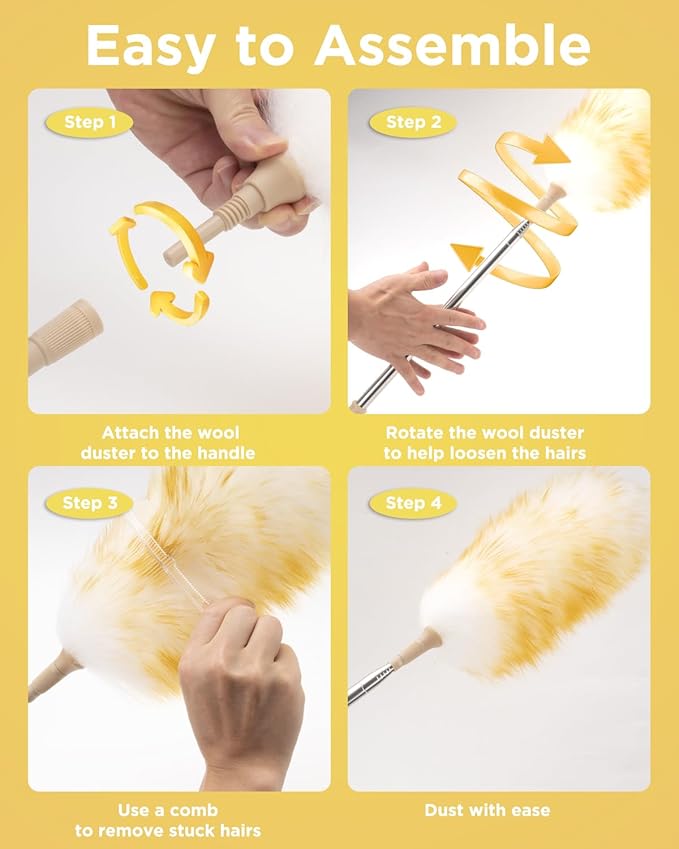 Extendable Lambswool Duster 30-100 Inch, Stainless Steel Long Handle Duster - Image 5