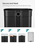 SONGMICS 13 Gallon Trash Can, Stainless Steel Kitchen Garbage Can, Recycling or - Image 5