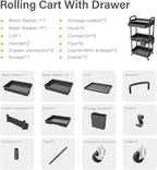 3 Tier Rolling Cart Organizer, Laundry Room Bathroom Organizers and Storage - Image 7