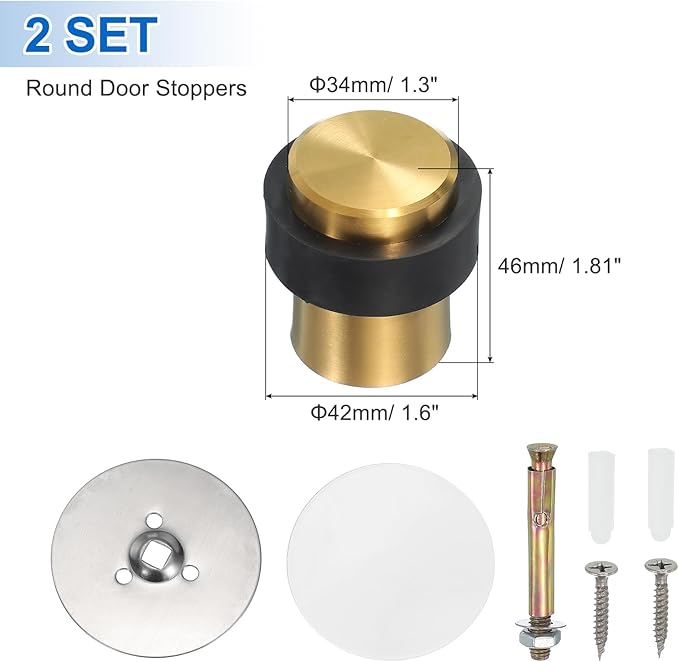 PATIKIL 2Set Round Door Stoppers, 46mm Stainless Steel Door Stop Doorstop Wedge - Image 2