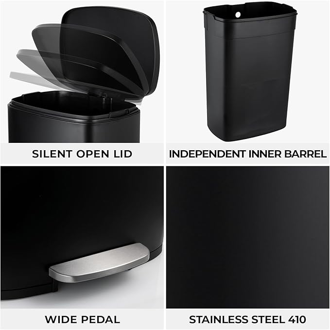 8 Gal Kitchen Trash Can, 30L Recycling or Garbage Bin, Brushed Stainless Steel - Image 7