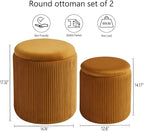 Round Ottoman with Storage Set of 2-Upholstered Velvet Vanity Stool - Image 2